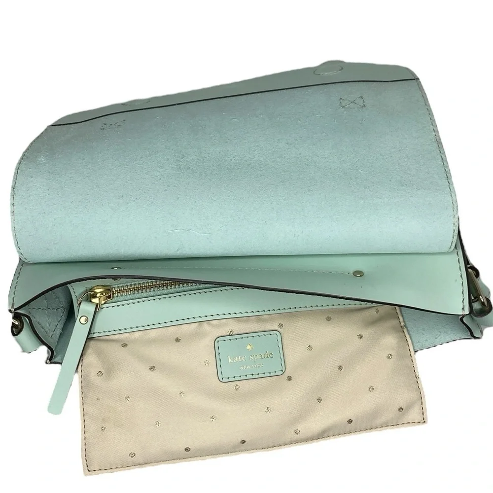 Kate Spade Essex Scout Faded Mint Genuine Leather Crossbody Satchel Flap Bag
